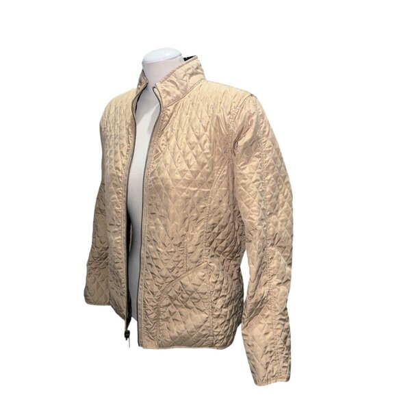 Reversible Quilted Jacket Womens M Lightweight Beige & Black Diamond Pattern Ful - Picture 6 of 14